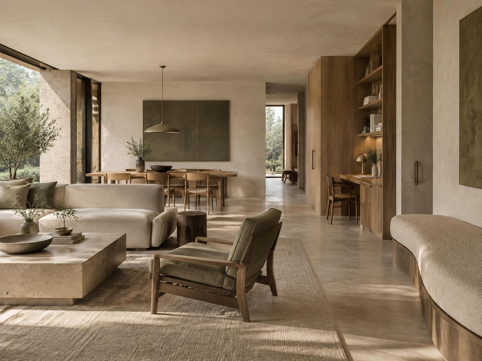 Interior conceptual que expresa circulación, uso y función